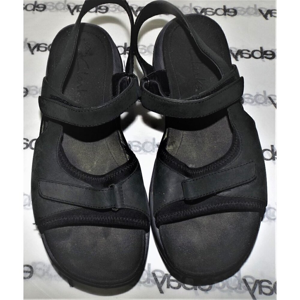 Clark's Springers 7M black sandals, ankle strap, 2 Hook & Loop closures leather